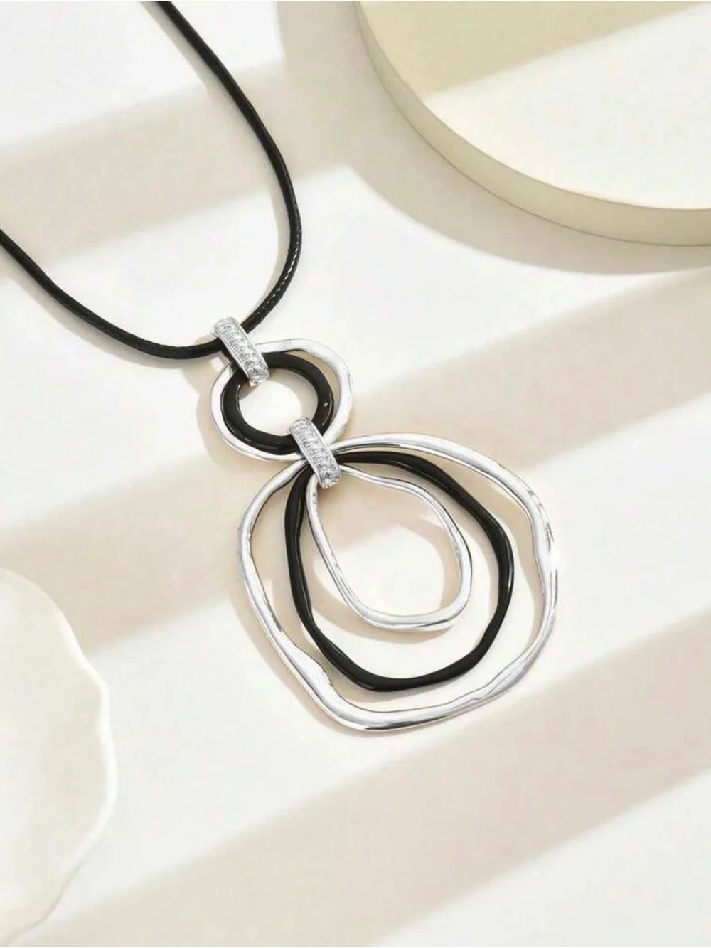 ✨ Modern Abstract Silver & Black Pendant Necklace | Statement Chic